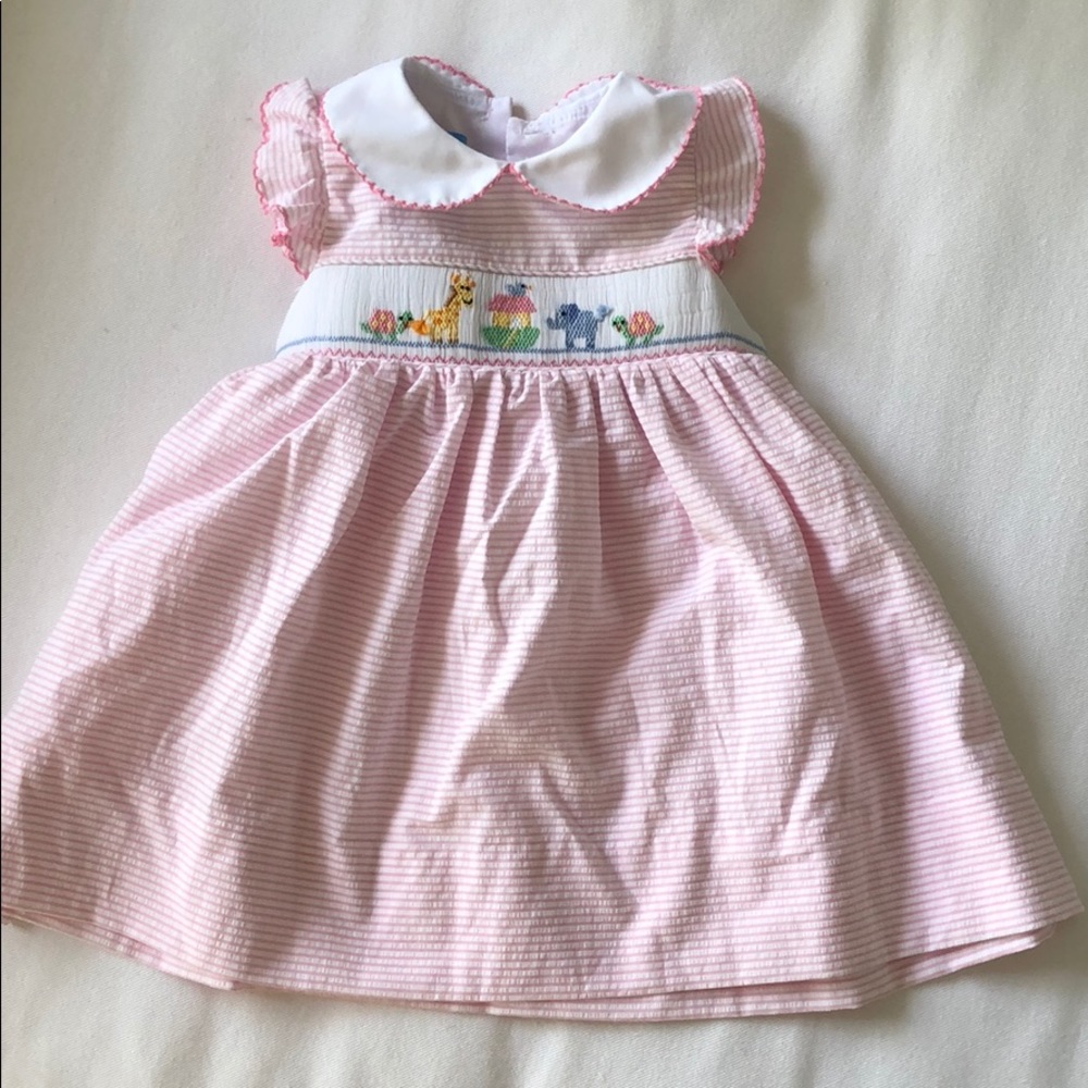 ANAVINI BABY GIRLS PINK SMOCKED ANIMAL Dress